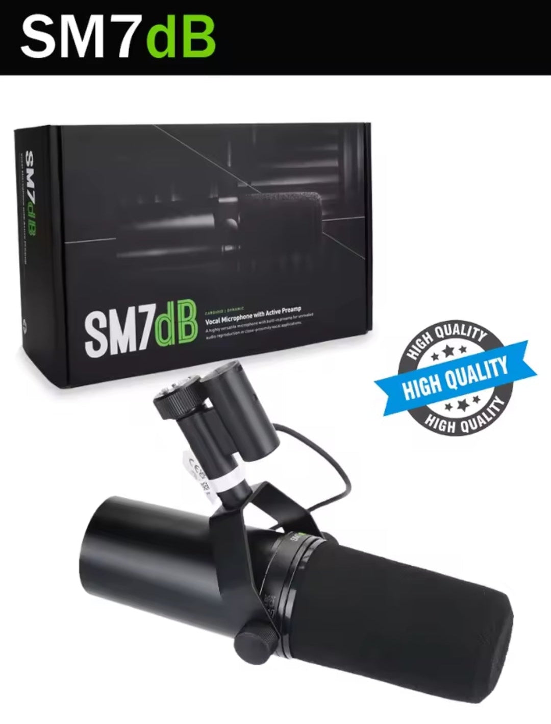 SM7dB Dynamic Microphone with Built-in Preamp - Shure SM7B Style Vocal Mic for Podcast Recording, Streaming, Voiceover - Selectable Frequency Response